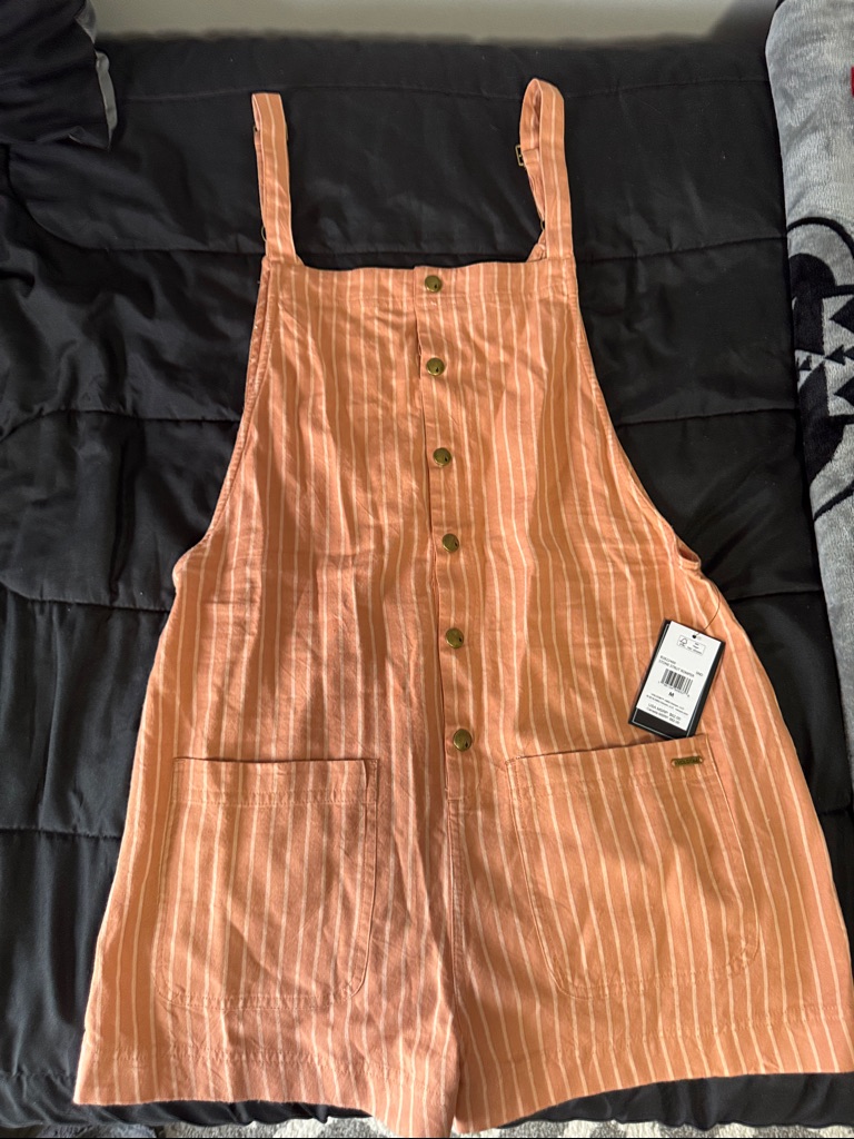 Striped Peach Button-Front Linen Romper
